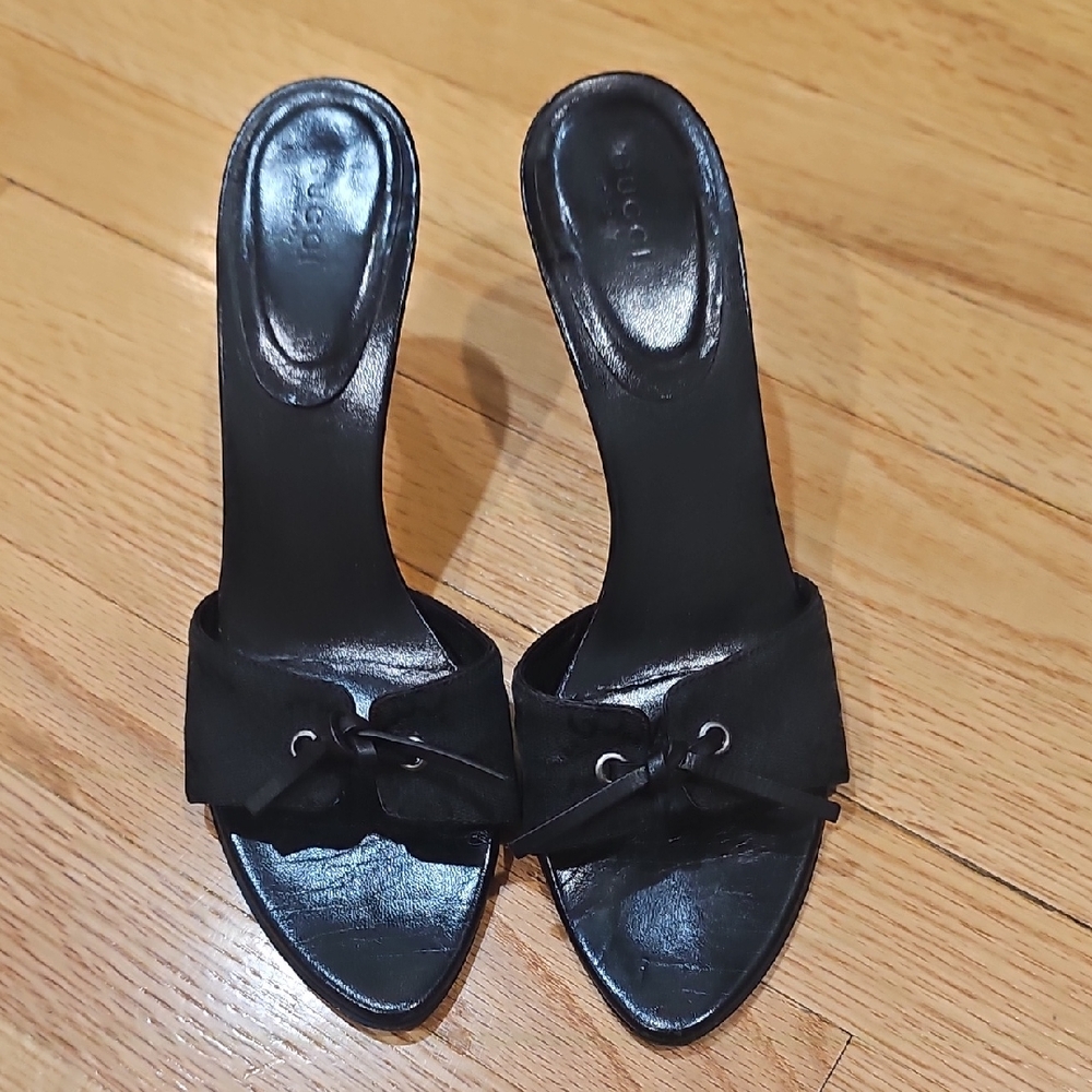 Gucci Black Monogram Sandal Mules